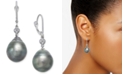 Macy's Cultured Black Tahitian Pearl (12mm) and Diamond Accent Drop Earrings in 14k White Gold
